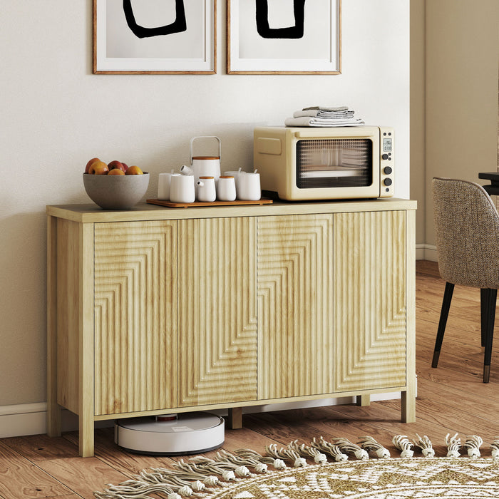 HOMCOM Fluted Sideboard Buffet Cabinet with Push to Open Doors Natural