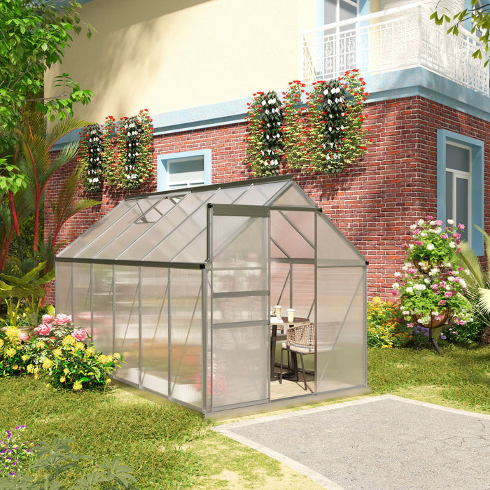 Outsunny 12' X 6' Aluminum Greenhouse Polycarbonate Walk-in Garden Greenhouse Kit With Adjustable Roof Vent, Rain Gutter And Sliding Door For Winter, Clear