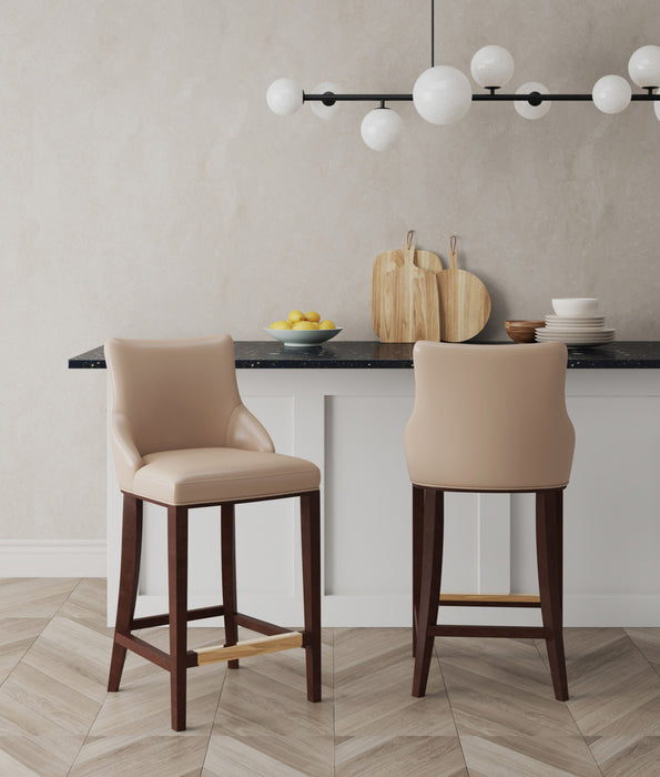 Shubert Modern Wood Upholstered Barstool in Tan - Set of 2