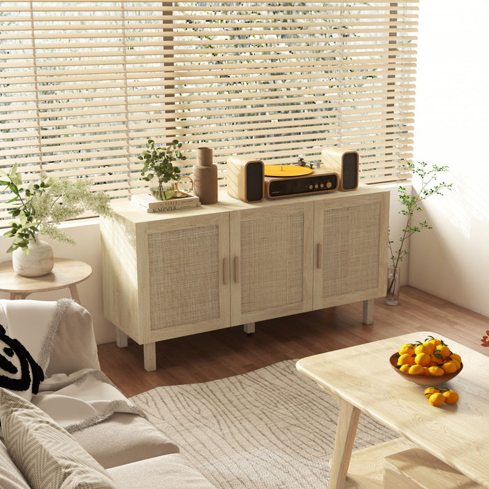 HOMCOM Boho Sideboard, Coffee Bar Cabinet with Rattan Doors, Natural