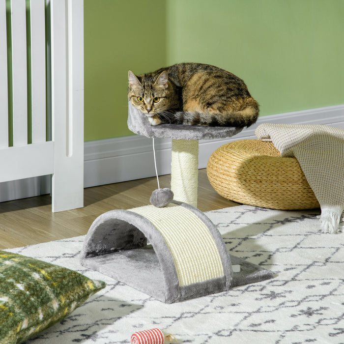 Pawhut 18\" Cat Scratching Tree Kitty House Kitten Activity Centre Pet Bed Post Furniture With Hanging Toy (grey)