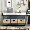 Harvey Solid Wood Storage Bench With Drawers And Rattan Baskets,antique Navy | Banc De Rangement Harvey En Bois Massif Avec Tiroirs Et Paniers En Rotin, Bleu Marine Antique