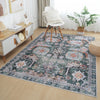 Aqua Green Flames Washable Non-slip Low Pile Area Rug 5'x7' | Aqua Flammes Verte Tapis Lavable Et Antiderapant A Poils Ras 5'x7'