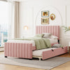 Ethan Space-Saving Velvet Upholstered Platform Bed with Trundle,Twin Size,Pink Twin Bed | Lit plateforme Ethan rembourre en velours, gain de place, avec tiroir gigogne, taille simple, rose