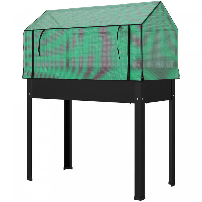 Outsunny Raised Garden Bed Planter with PE Greenhouse Cover, Black