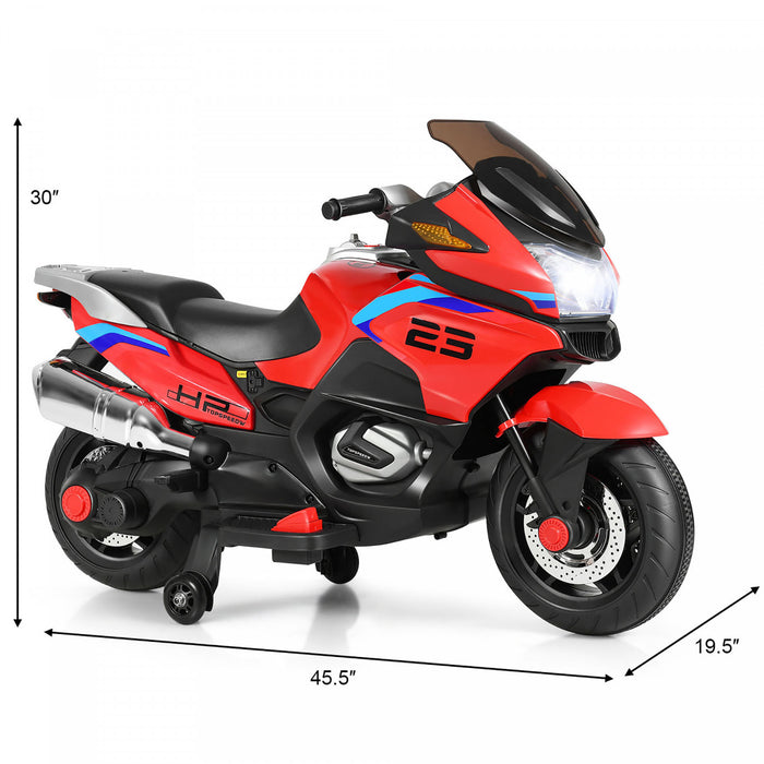 Costway 12v Kids Ride On Motorcycle Electric Motor Bike W/ Training Wheels & Light Red