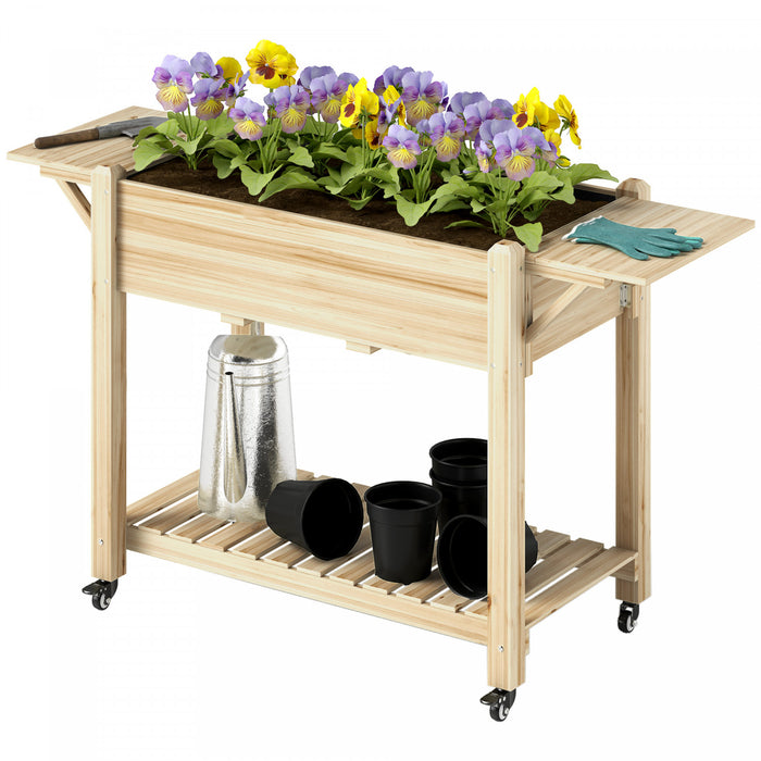 Outsunny Raised Garden Bed, Wood Garden Box with Bottom Shelf, Natural