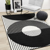 Florence Black White Stripes and Hollow Circle Modern Design, 7'6" x 9'6" Indoor Area Rug | Florence rayures noires et blanches et cercles creux, design moderne, 7'6" x 9'6"