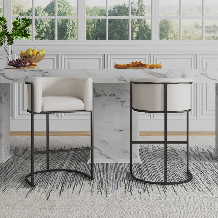 Cosmopolitan Mid-Century Modern Metal Upholstered Counter Stool in Cream - Set of 2 Bar Stool
