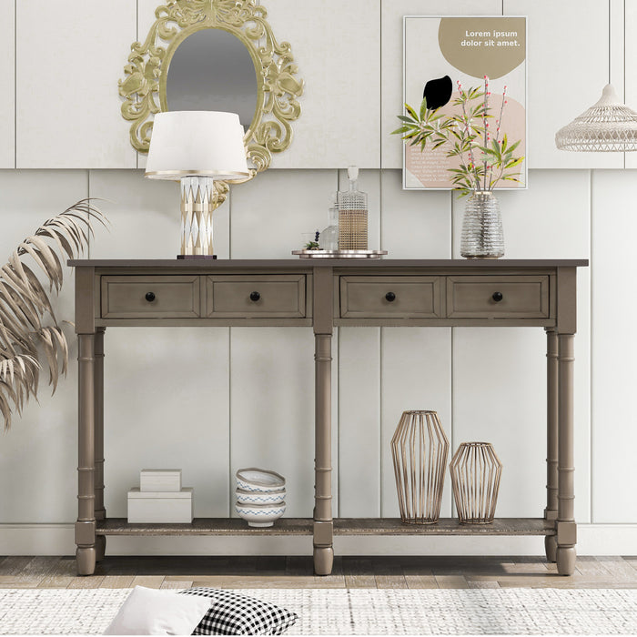 Phyllis Solid Wood Console Table With Drawers And Bottom Shelf - Grey