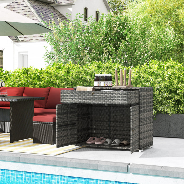 Outsunny Wicker Outdoor Storage Cabinet, Pool Towel Storage Cabinet, Grey