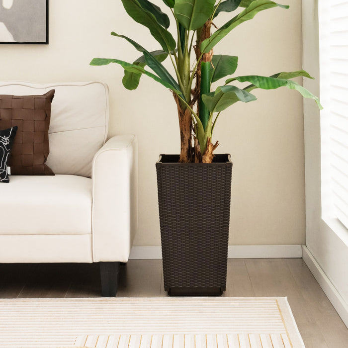 Costway 2pcs Outdoor Wicker Flower Pot 22.5\"tall Planters With Drainage Hole Coffee
