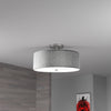 Dainolite Everly 3 Light Semi-flush Mount Satin Chrome Finish Grey Shade Lamp|Plafonnier semi-affleuré Everly de Dainolite avec abat-jour gris, fini chromé satiné et 3 ampoules