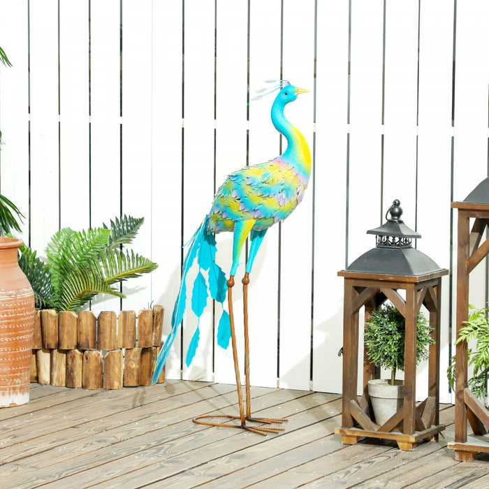 Outsunny Peacock Garden Statue, 32.7\" Standing Steel Lawn Ornament