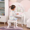 Qaba Kids Vanity Table & Stool Girls Dressing Set Make Up Desk With Tri-folding Mirrors Drawer Star |Qaba Coiffeuse Et Tabouret Pour Enfants Coiffeuse Pour Filles Bureau De Maquillage Avec Miroirs Tri-