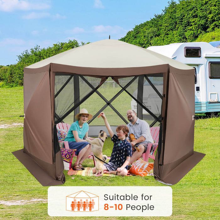 Costway 11.5 X 11.5 Ft Pop-up Gazebo Tent With Mesh Netting Walls 2 Removable Privacy Wind Cloths