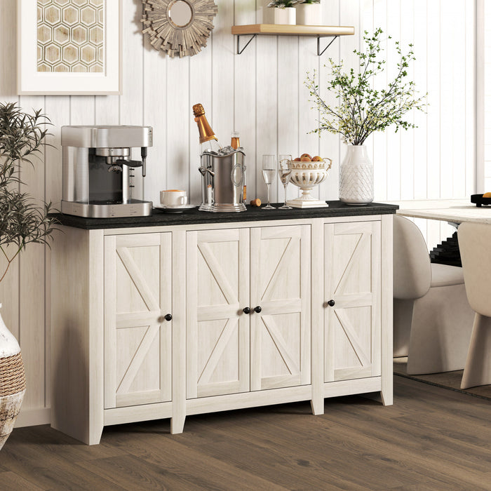 HOMCOM Sideboard Cabinet with Adjustable Shelves, Doors, White Wood Grain