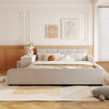 Lily Velvet Upholstered Grounded Bed with Desk and Stool,Queen Size,Beige Queen Bed  | Lit Lily en velours rembourre avec bureau et tabouret, taille Queen, beige