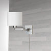 Dainolite Dainolite Swing Arm Wall Sconce Satin Chrome White Drum Shade Lamp|Applique murale Dainolite de Dainolite avec abat-jour cylindrique blanc, bras articulé et fini chromé satiné