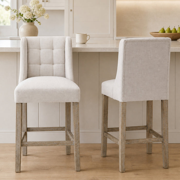 HOMCOM Modern Counter Bar Stools Upholstered Counter Chairs Set of 2 Beige