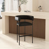 Onda Contemporary Vegan Leather Metal Upholstered Barstool in Black | Tabouret de bar contemporain Onda en cuir vegetalien et metal, rembourre, noir