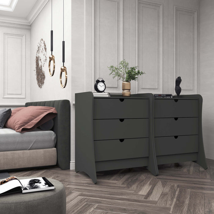Coney Mid-Century Modern 28\" Nightstand in Charcoal Gray (3-Drawer) - Set of 2