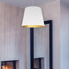 Dainolite Oversized Drum 1 Light Pendant Medium White/Gold Shade Lamp|Luminaire suspendu moyen de Dainolite avec très grand abat-jour cylindrique blanc et doré, et 1 ampoule
