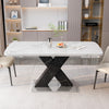 Liam Modern Rectangle Stretchable Dining Table with X-Shape Legs and Metal Base,Black | Liam Table a manger rectangulaire moderne extensible avec pieds en X et base en metal, noir
