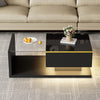 Maxwell High-Gloss 39.4" Long Coffee Table with Glass and LED Effect,Black | Maxwell Table Basse Haute Brillance de 39,4" avec Verre et Effet LED, Noir