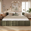 Toby Linen Upholstered Platform Bed with Thickened Headboard and Footboard,King Size,Green King Bed | Lit plateforme Toby en tissu lin avec tete et pied de lit epaissis, taille king, vert