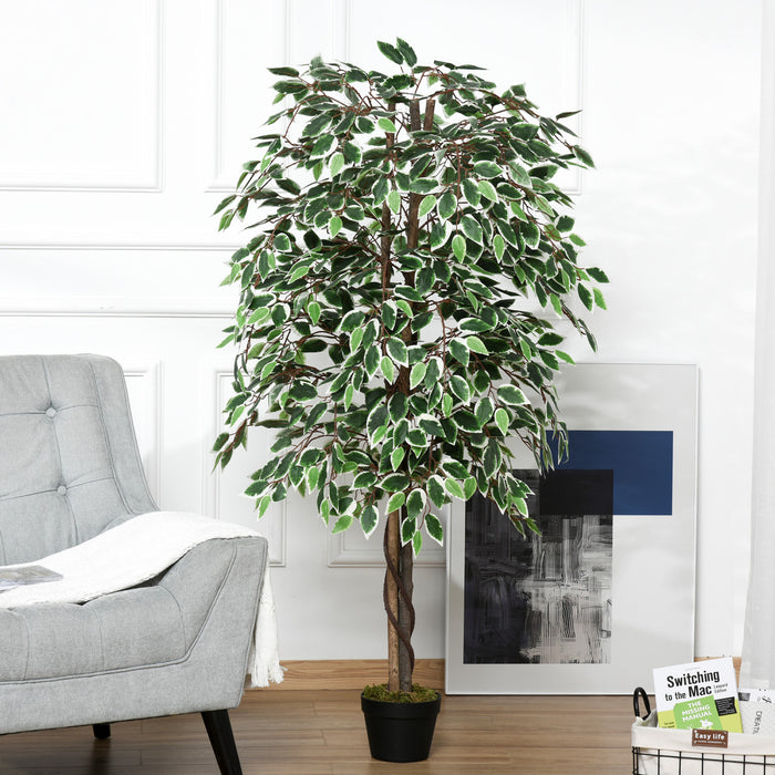 Outsunny 5.3ft Potted Artificial Tree Ficus for Indoor Home Decor