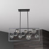 Dainolite Glasgow 10 Light Horizontal Pendant Square Frame Matte Black Finish Smoked Glass Lamp|Luminaire suspendu horizontal Glasgow de Dainolite en verre fumé, avec cadre carré, fini noir mat et 10 ampoules