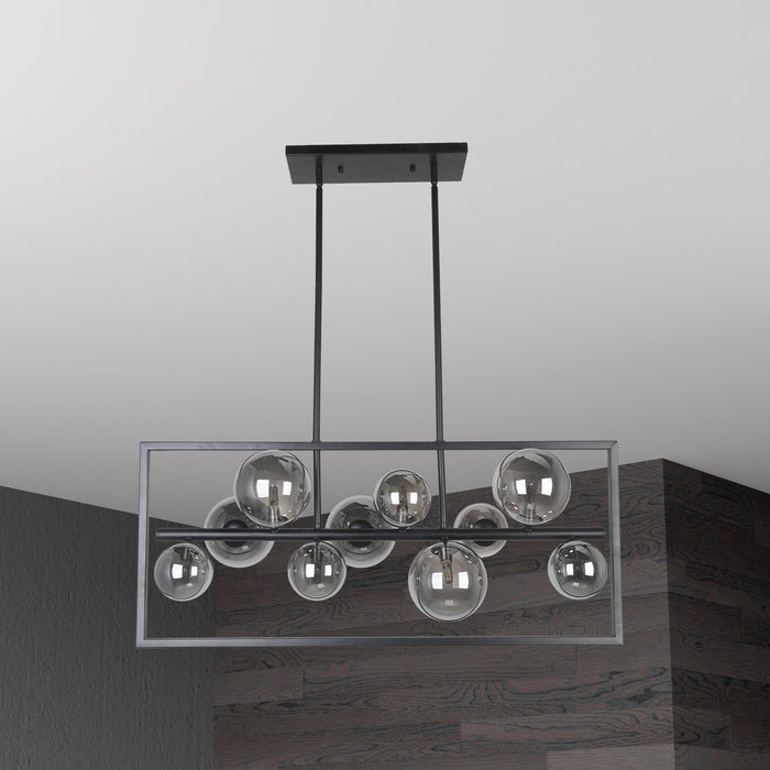 Dainolite Glasgow 10 Light Horizontal Pendant Square Frame Matte Black Finish Smoked Glass Lamp