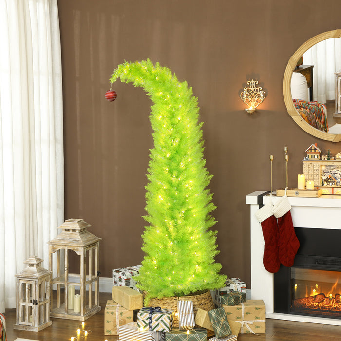 HOMCOM 6ft Prelit Artificial Christmas Tree, Curved Top Xmas Tree, Green