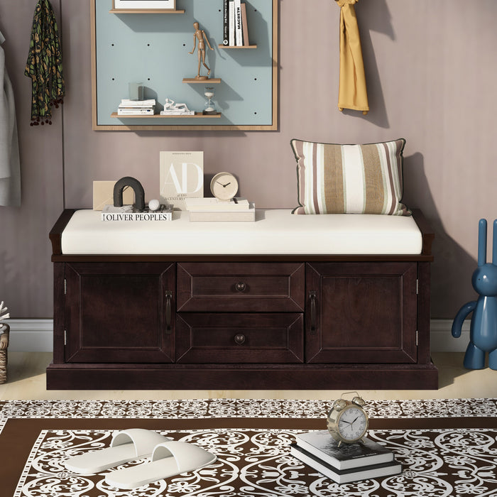 Boyce Solid Wood Storage Bench With 4-door Shoe Cabinet With Cushion -Espresso