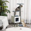 Pawhut 47" Wood Cat Tree, Cat Condo Tower With Scratching Post, Toy Ball, Grey|Arbre A Chats Design Contemporain Griffoirs Grattoirs Sisal Naturel Centre Dactivites Niche Plate-f