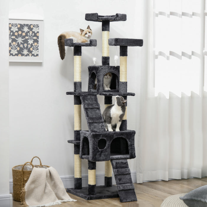Pawhut 68 Inches Cat Tree, Multi-level Large Cat Tower Condo With Scratching Posts, Perches, Cat Houses, Dangling Toy, Charcoal Grey