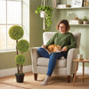 HOMCOM 45 Inch Artificial Boxwood Triple Ball Topiary Tree Set of 2, Green