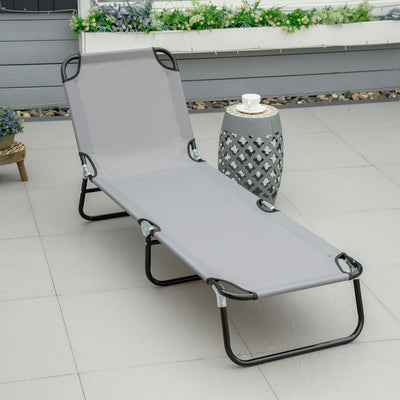 Outsunny Folding Lounge Chair, Tanning Chair W/ Adjustable Back, Grey