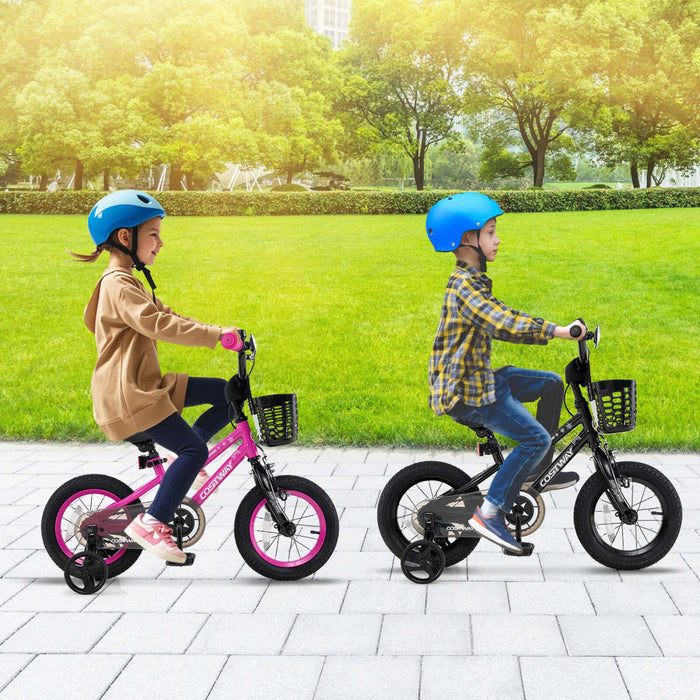 Costway 16\" Kid's Bike With Training Wheels Adjustable Handlebar & Seat Handbrake Black