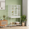 PawHut 64" Large Bird Cage, Rolling Metal Parrot Cage, Bird House with Detachable Rolling Stand, Storage Shelf, Wood Perch, Food Container, 32" x 19" x 64", White