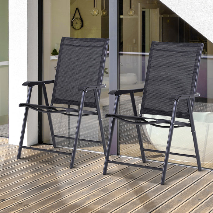 Outsunny 2-piece Folding Dining Chair Set With Armrests, Black