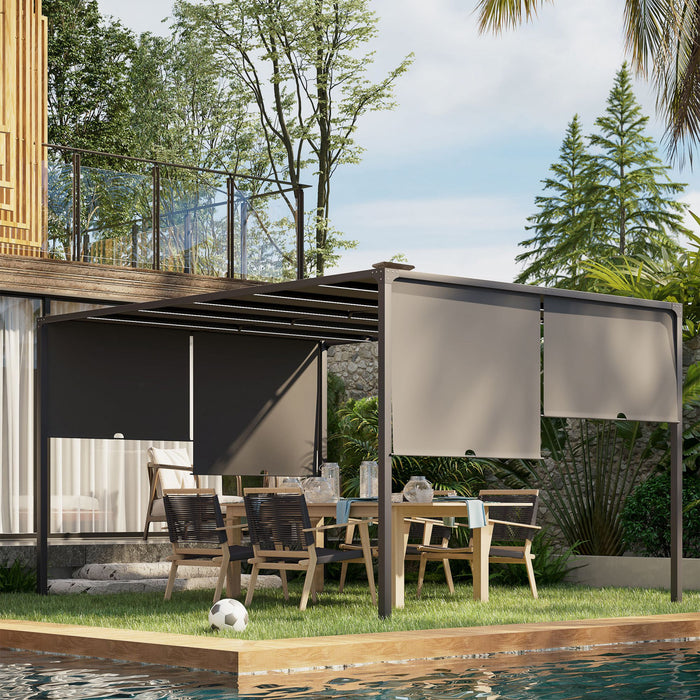 Outsunny 10'x13' Outdoor Pergola W/ Led Lights, Retractable Roof, Grey