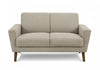 Upholstered Love Seat, 58" L, Light Brown Fabric, Walnut Wood Legs, Mid-Century, Modern Loveseat | Causeuse Rembourre, 58" L, Tissu Marron Clair, Pieds En Bois De Noyer, Mid-Century