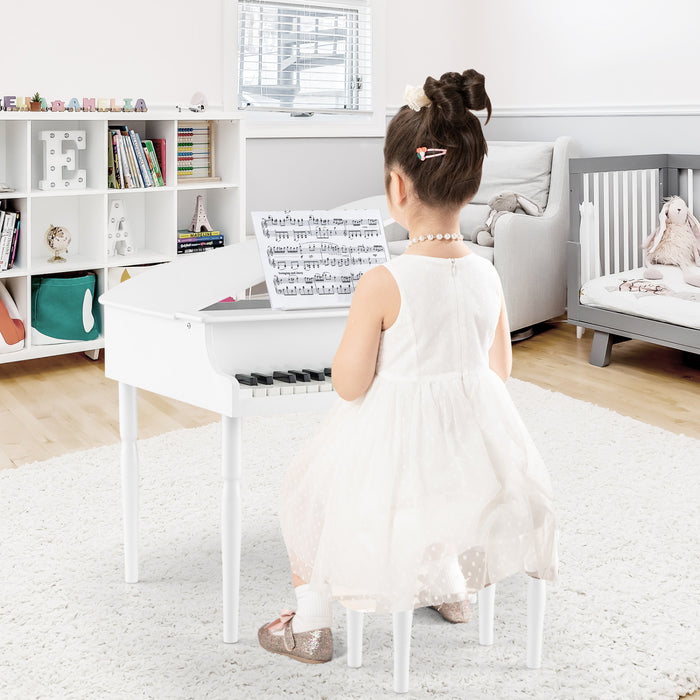 Costway 30-Key Classic Baby Grand Piano Toddler Toy Wood with Bench & Music Rack White White