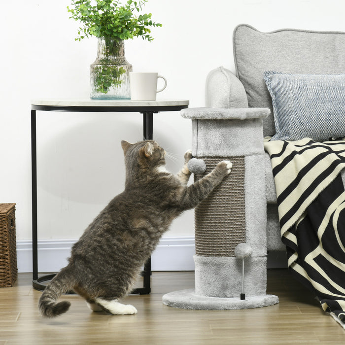 Pawhut 23\" Cat Scratching Post, Cat Scratcher With Play Balls, Scratch Post With Smooth Plush, Sisal Rope And Stable Base For Indoor Cats, Grey