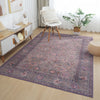 Aqua Brown Flora Washable Non-slip Low Pile Area Rug 5'x7' | Tapis Brun Floral Lavable Antiderapant A Poils Ras 5'x7'