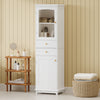 Jamie 63" Pine Wood Tall Bathroom Storage Cabinet With Adjustable Shelves And Glass Doors - White | Jamie Armoire Haute De Salle De Bain 63" En Bois De Pin Avec Etageres Reglables Et Portes Vitrees - Blanche