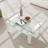 Liam Modern Rectangle Clear Tempered Glass Coffee Table,White | Table basse moderne rectangulaire en verre trempe transparent Liam, avec pieds blancs