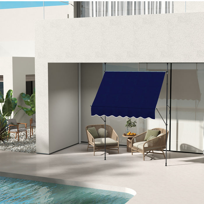Outsunny 6.5' X 4' Retractable Awning, Freestanding & Non-screw, Blue